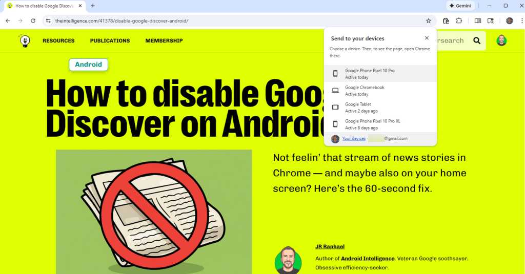 Google Chrome Browser: Send to devices