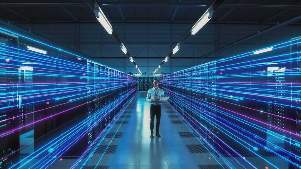 Data center image with man