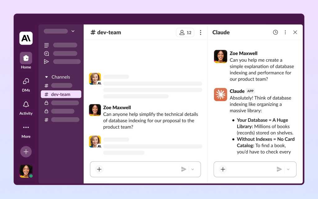 slack window showing conversation with anthropic claude chatbot