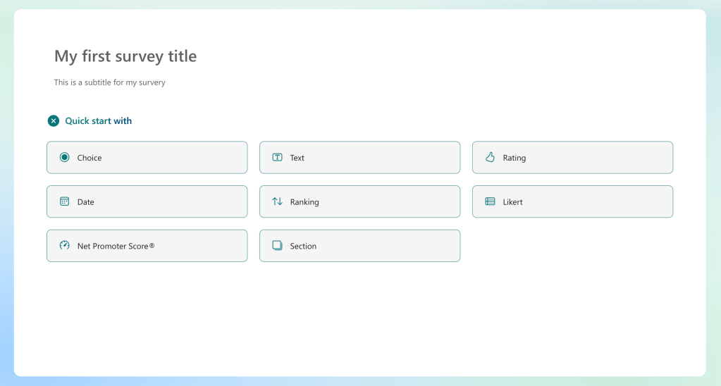 menu showing question types that can be added to a form
