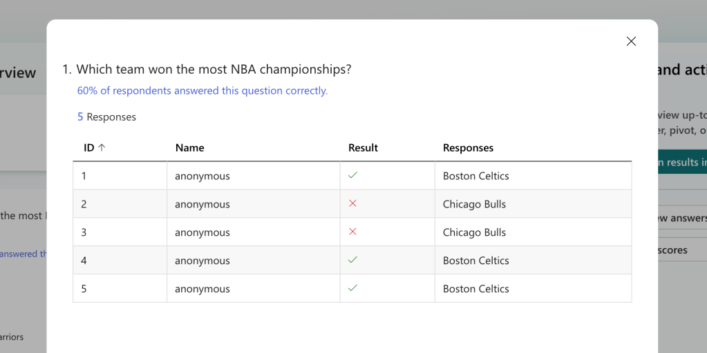 viewing individual responses to a survey